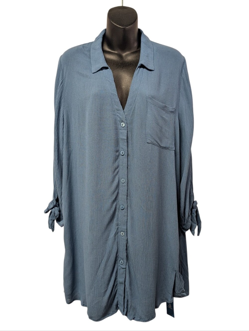 CUPSHE Shirt Dress Women's Blue Collared Long Sleeve Pockets Size M NWT